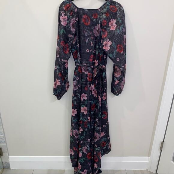 Revolve Tularosa Cora Wrap Dress Metallic Gown Black Purple Red Floral Small - Picture 9 of 11